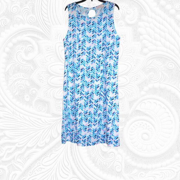 Fresh Produce Small Women's Sleeveless Blue and White Dress - Picture 2 of 3